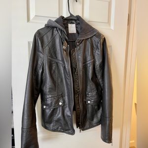 Free People LG leather jacket with removable hood.